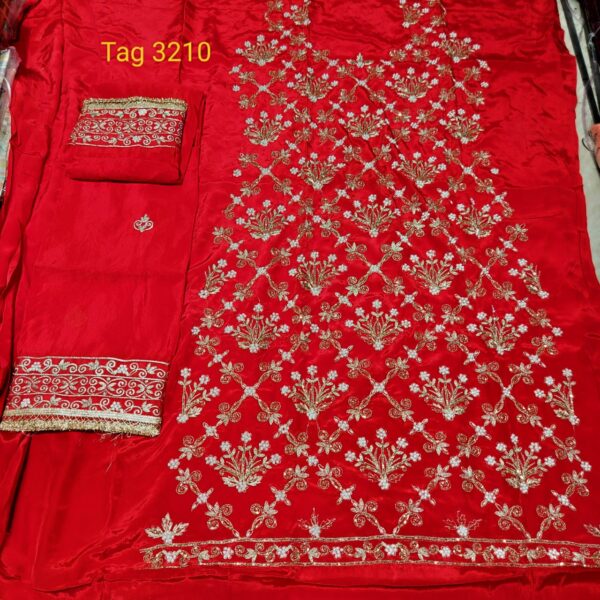 Embroidered Women's Red Silk Suit - Elegant Style For Party Wear